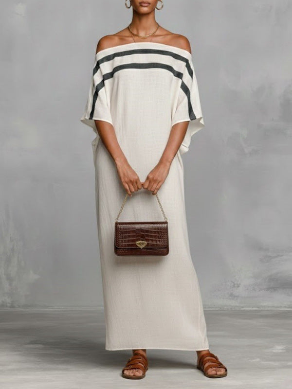 Stripe Off-Shoulder Maxi Dress