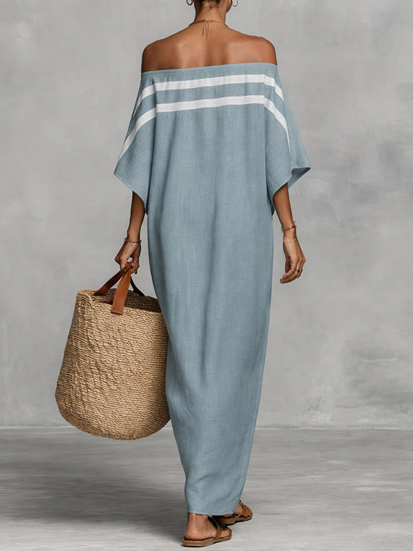Stripe Off-Shoulder Maxi Dress