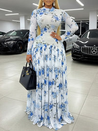 Printed Pleated Maxi Dress