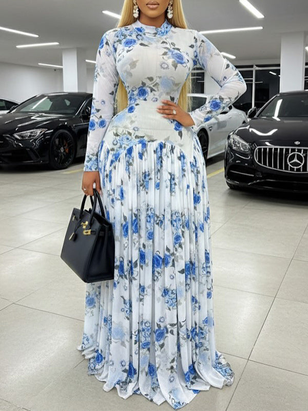 Printed Pleated Maxi Dress