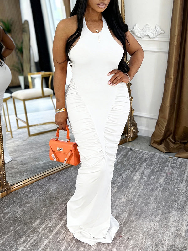 Ruched Combo Halter Dress