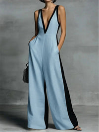 Contrast V-Neck Sleeveless Jumpsuit