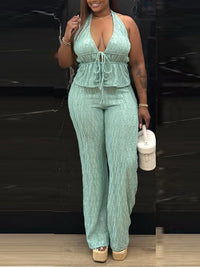 Textured Tied Halter Top & Pants Set