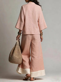 V-Neck Top & Wide-Leg Pants Set