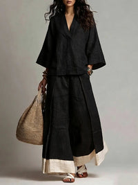 V-Neck Top & Wide-Leg Pants Set
