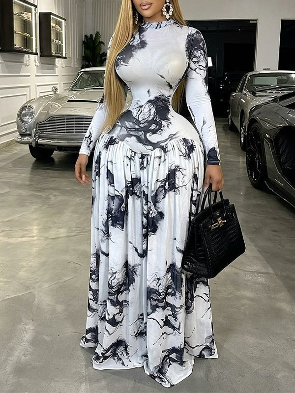 Printed Mock-Neck Maxi Dress