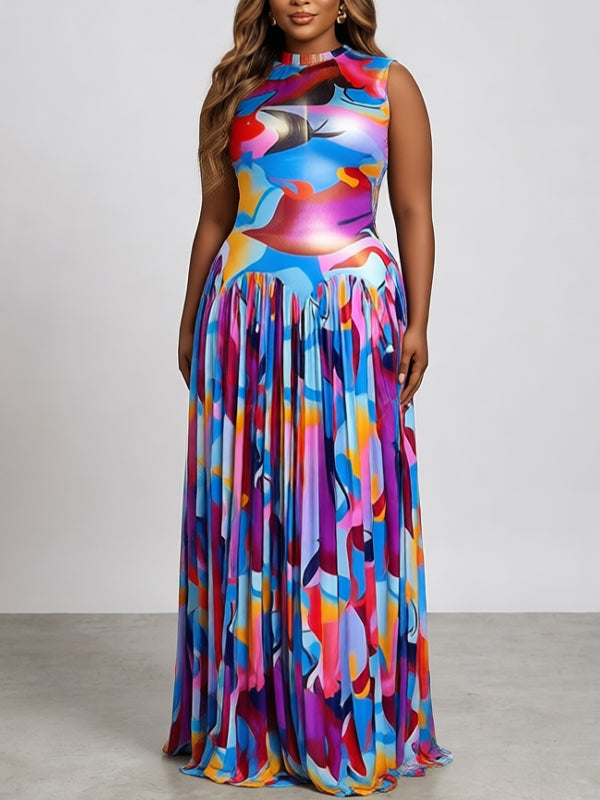 Printed Sleeveless Maxi Dress