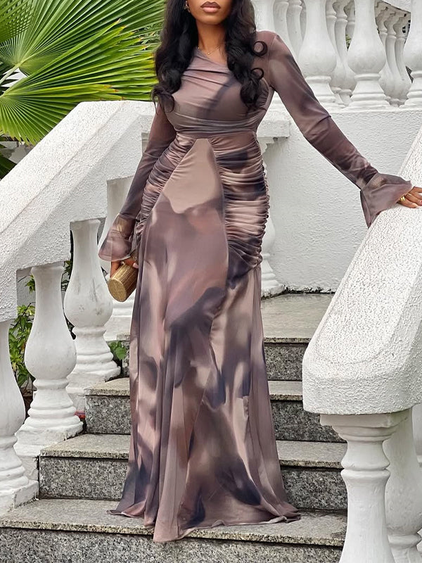 Printed Ruched Maxi Dress