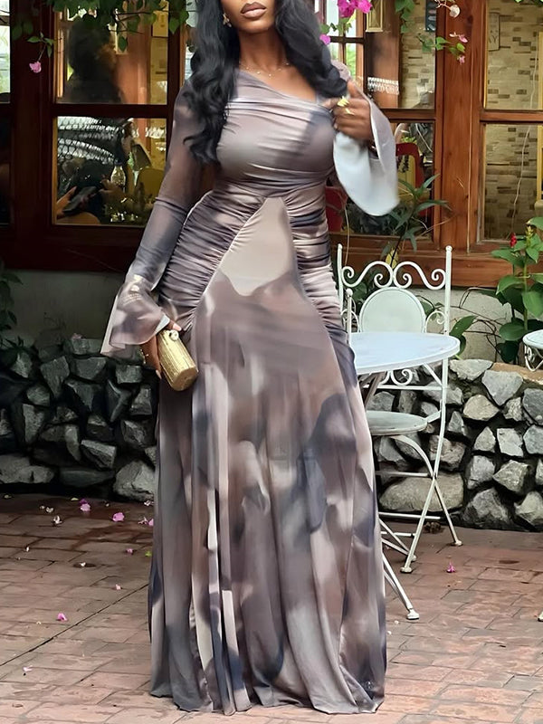 Printed Ruched Maxi Dress