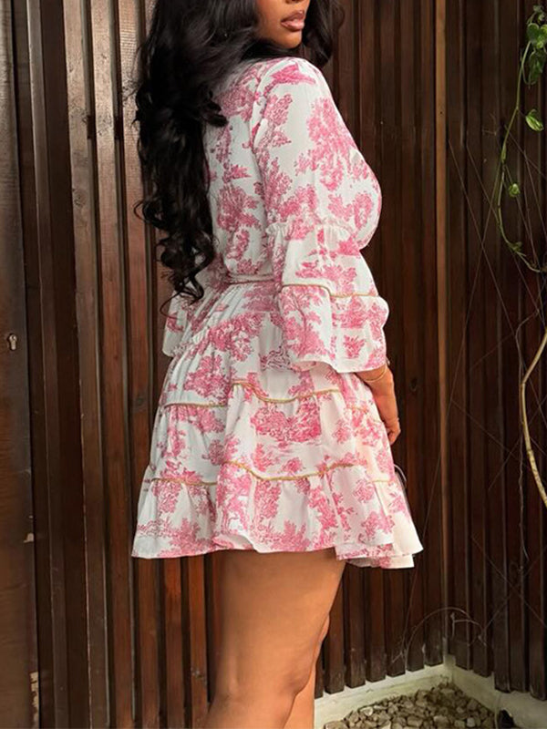 Printed V-Neck Tied Dress