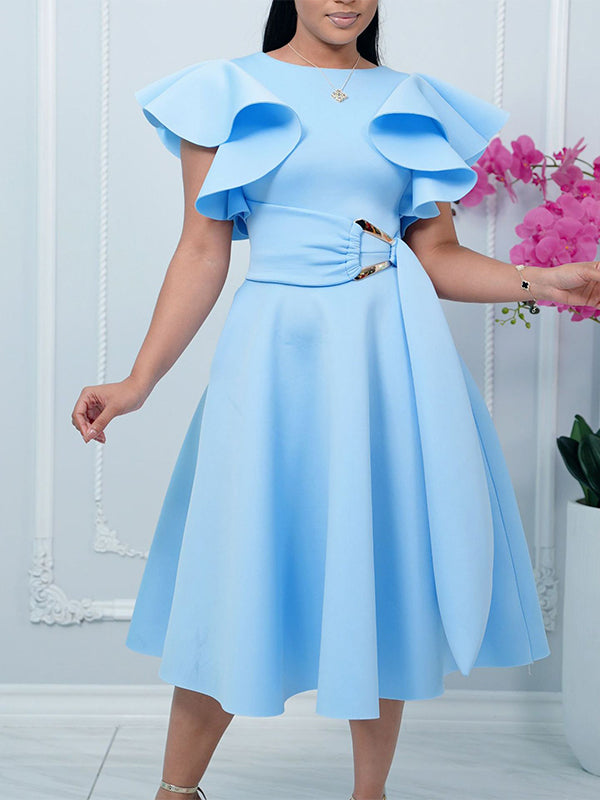 Solid Ruffle Tied Dress