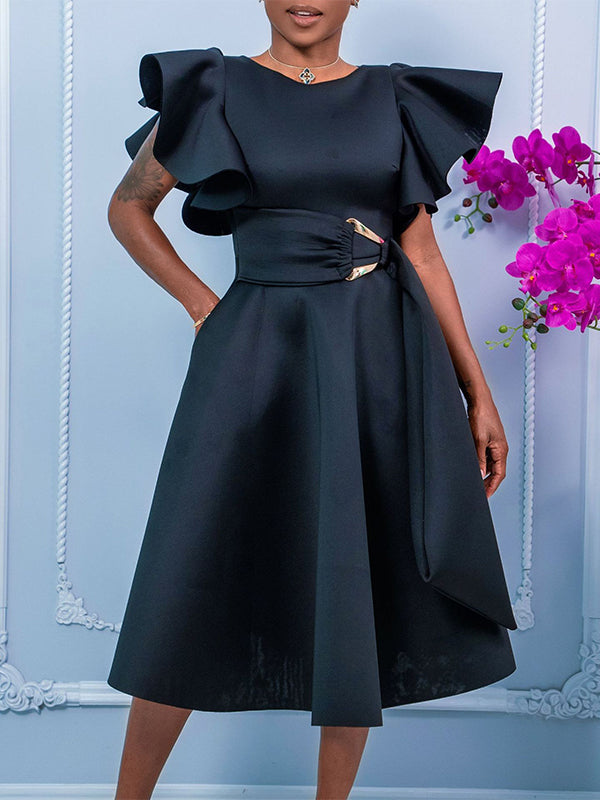Solid Ruffle Tied Dress