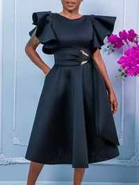 Solid Ruffle Tied Dress