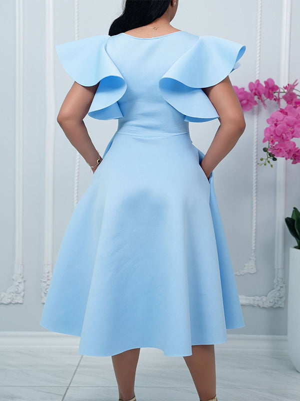 Solid Ruffle Tied Dress