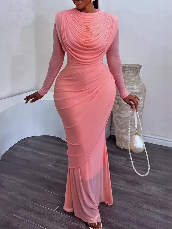 Solid Ruched Maxi Dress