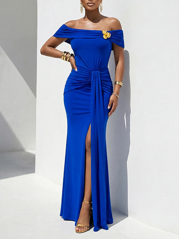 Off-Shoulder Slit Dress