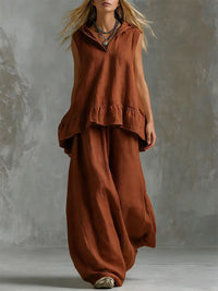Sleeveless Hoodie & Wide-Leg Pants Set