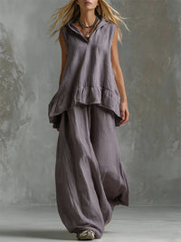 Sleeveless Hoodie & Wide-Leg Pants Set