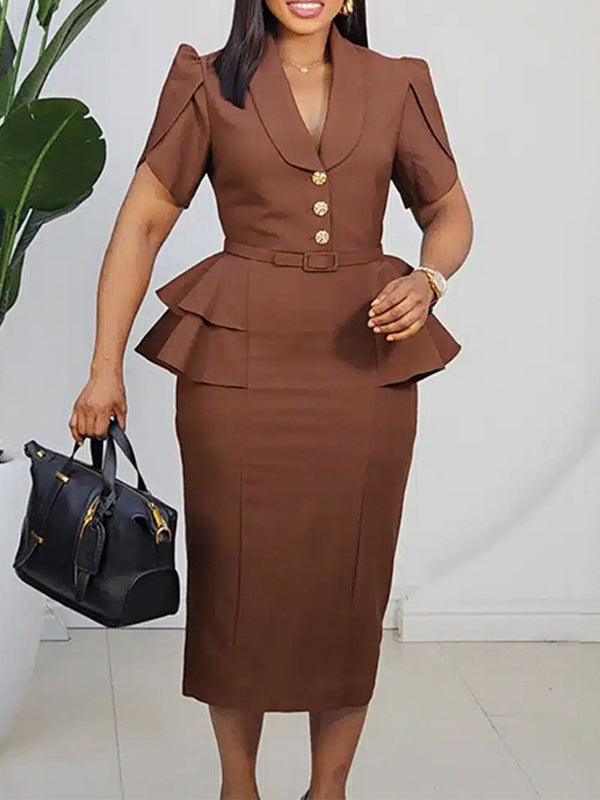 Button-Front Peplum Bodycon Dress