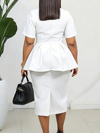 Button-Front Peplum Blazer & Skirt Set