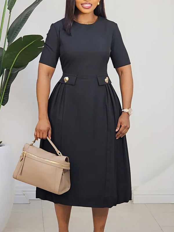 Solid Pleated Midi Dress