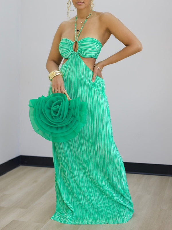 Stripe Halter Cutout Maxi Dress