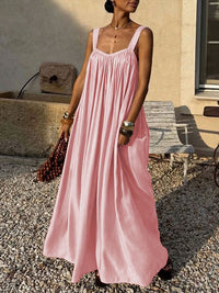 Solid Pleated Sleeveless Maxi Dress