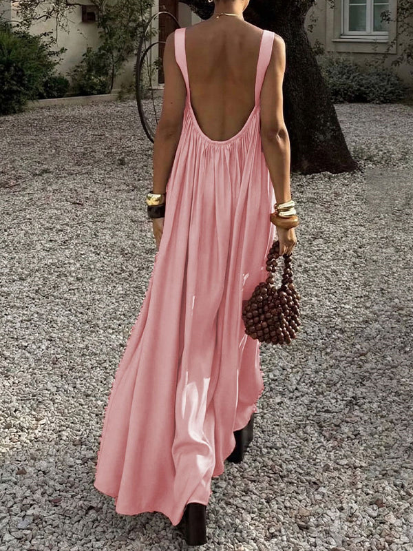 Solid Pleated Sleeveless Maxi Dress