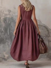 Solid Button-Front Sleeveless Dress