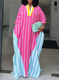 Stripe-Combo V-Neck Dress