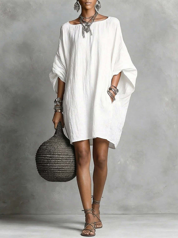 Solid Batwing-Sleeve Dress