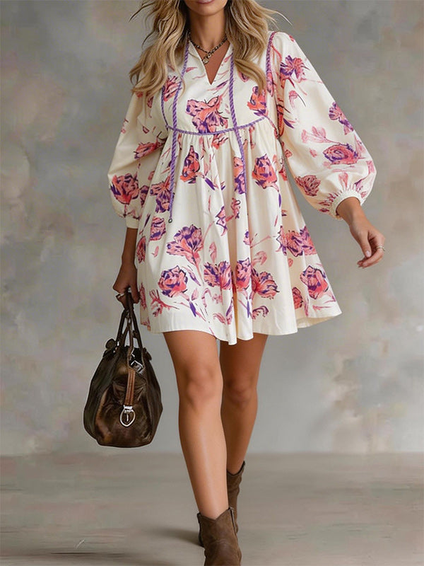 Printed V-Neck Dress