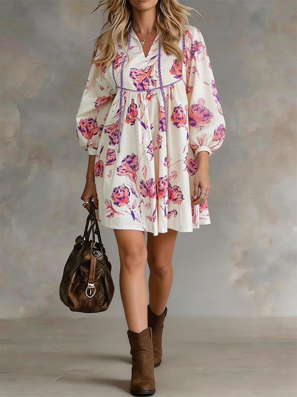 Printed V-Neck Dress