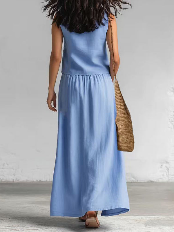 V-Neck Tank Top & Slit Skirt Set