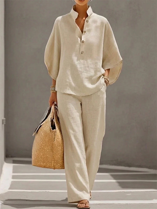 Button-Front Shirt & Pants Set