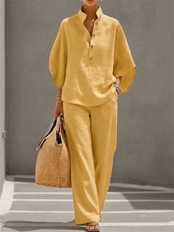 Button-Front Shirt & Pants Set