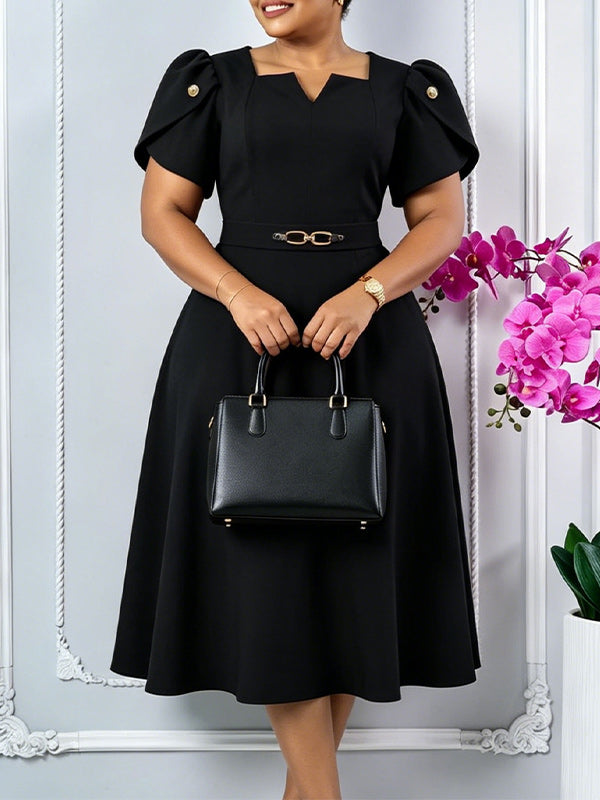 Belted V-Neck Midi Dress