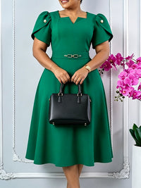 Belted V-Neck Midi Dress