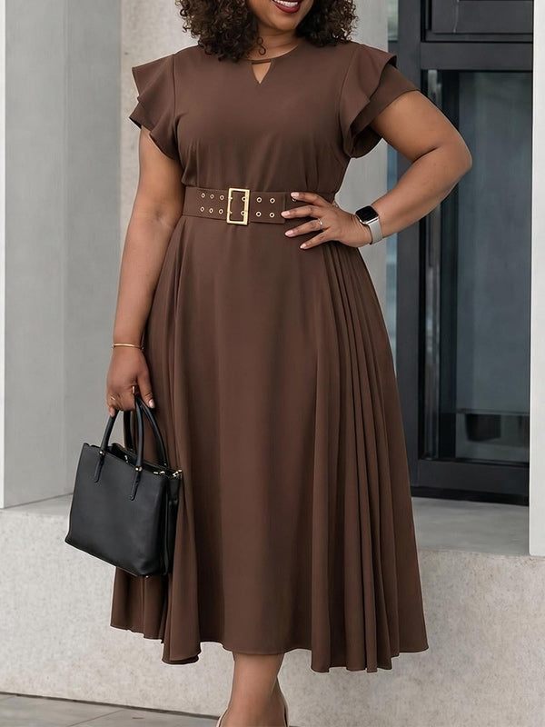 Ruffle Belted Pleated Dress