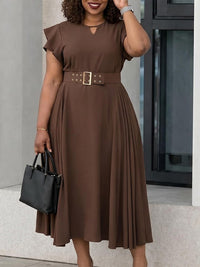 Ruffle Belted Pleated Dress