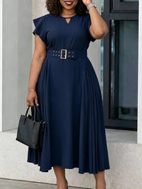 Ruffle Belted Pleated Dress
