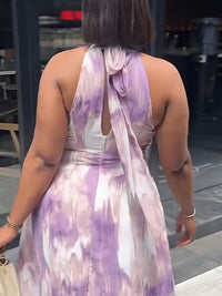 Printed Tied-Neck Sleeveless Dress