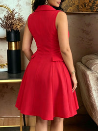 Button-Front Pleated Sleeveless Dress