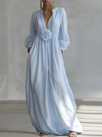 3D Floral V-Neck Maxi Dress