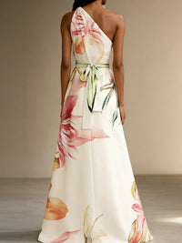 Printed One-Shoulder Tied Maxi Dress
