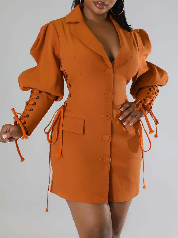 Solid Lace-Up Blazer Dress