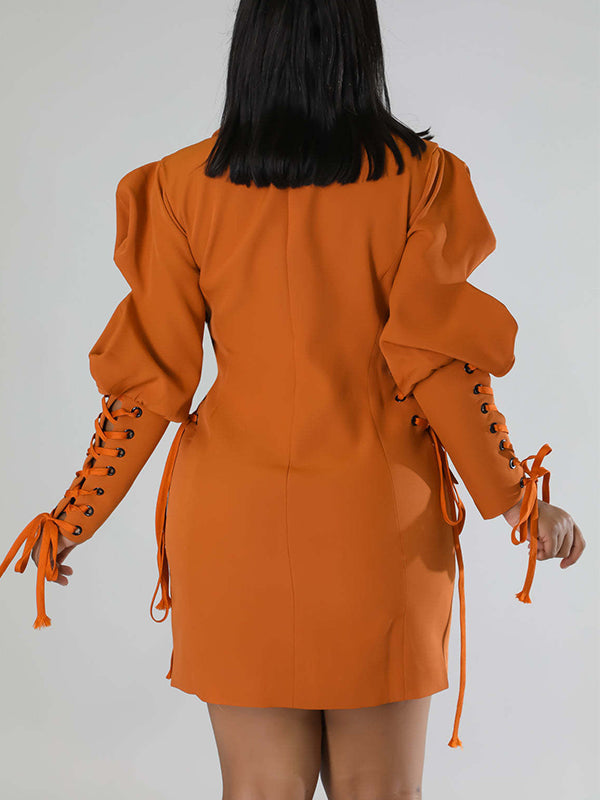 Solid Lace-Up Blazer Dress