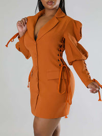 Solid Lace-Up Blazer Dress