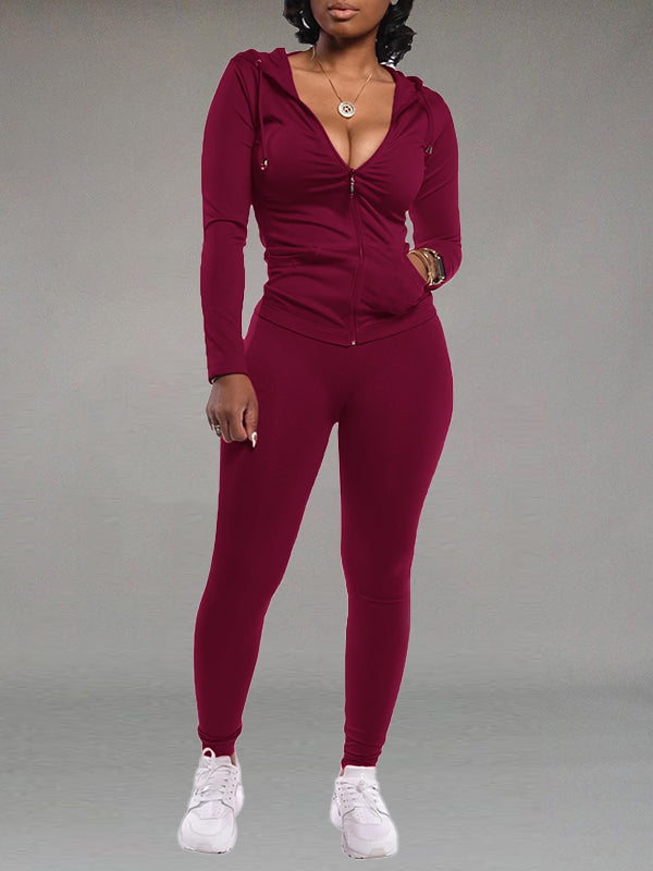 Beautiedoll Solid Zip Hoodie & Pants Set