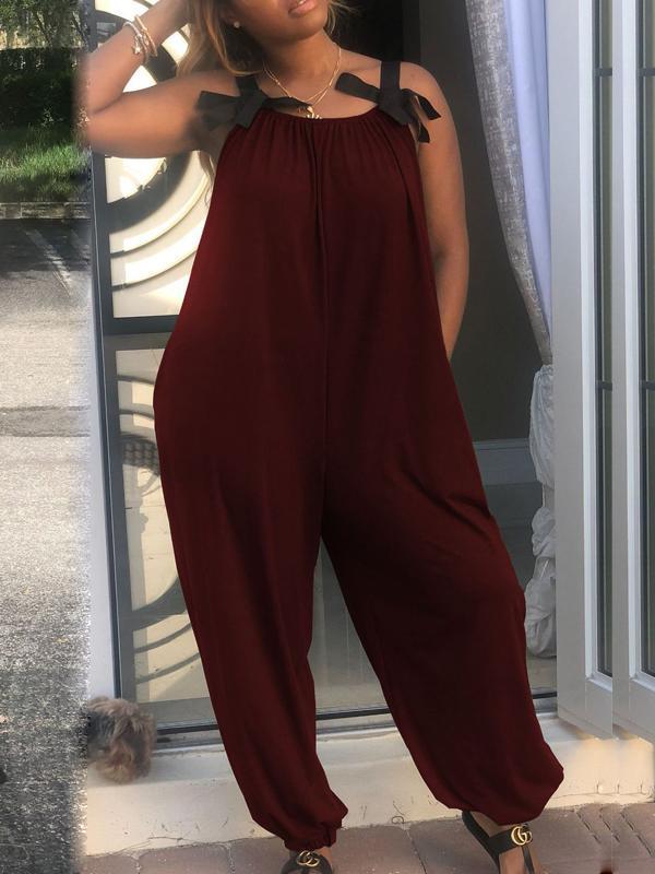 Beautiedoll Solid Sleeveless Loose Jumpsuit